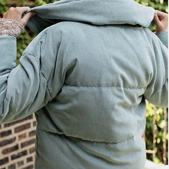 Free People Dusty Green Puffer Corduroy Snap Front Jacket SZ Sm Med - Picture 2 of 13